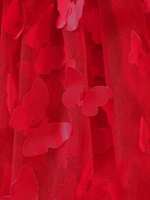 SHEIN Baby Girl Butterfly Appliques Mesh Overlay Cami Dress - Red - View 5