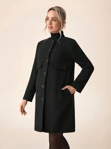 MaterniWear 孕妇海军蓝圆领长袖前开襟外套，冬季孕妇保暖外套 - 藏蓝色 - 查看 5