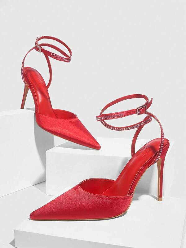 CUCCOO SZL Tacones altos de 10 cm con punta puntiaguda, tacones de aguja de moda sexy para mujeres, en color rojo para fiestas, con vibra navideña y de Año Nuevo, para otoño e invierno