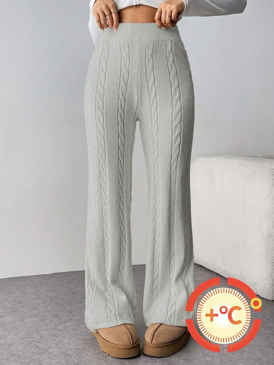 SHEIN Privé 女式扭纹针织阔腿冬裤 - 灰色 - 查看 1