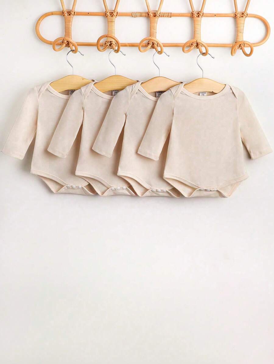 SHEIN Newborn Envelope Collar Long Sleeve Multi-Piece Bodysuit Set - Apricot - View 1