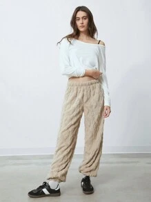 Easelle 1 quần dài ống đứng lưng thun mềm mại thoải mái cho nữ - Màu Khaki - Xem 5