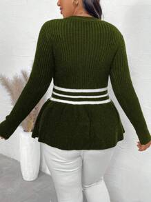 Calvaya Sweater Rajut Kasual Lengan Panjang Leher Bulat Ukuran Besar dengan Hiasan Pita, Cocok untuk Musim Gugur dan Musim Dingin. - Hijau Tentara - View 2