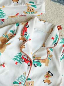 3pcs/Set Newborn Baby Boy Christmas Pattern Lapel Long Sleeve Jumpsuit, Hat Blanket - Multicolor - View 7