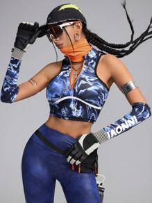 Innovista 女士无袖休闲户外 T 恤和背心，简约设计，正面拉链 - 藍色 - 查看 8