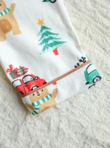 3pcs/Set Newborn Baby Boy Christmas Pattern Lapel Long Sleeve Jumpsuit, Hat Blanket - Multicolor - View 5