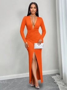 SOLERSUN 圣诞服装、万圣节服装、女士红色连衣裙、派对舞会礼服、女士冬季连衣裙、秋季衬衫、冬季连衣裙、返校节连衣裙、万圣节连衣裙、迷你裙、女士音乐会连衣裙、女士性感玫瑰红色长裙 - 橘色 - 查看 1