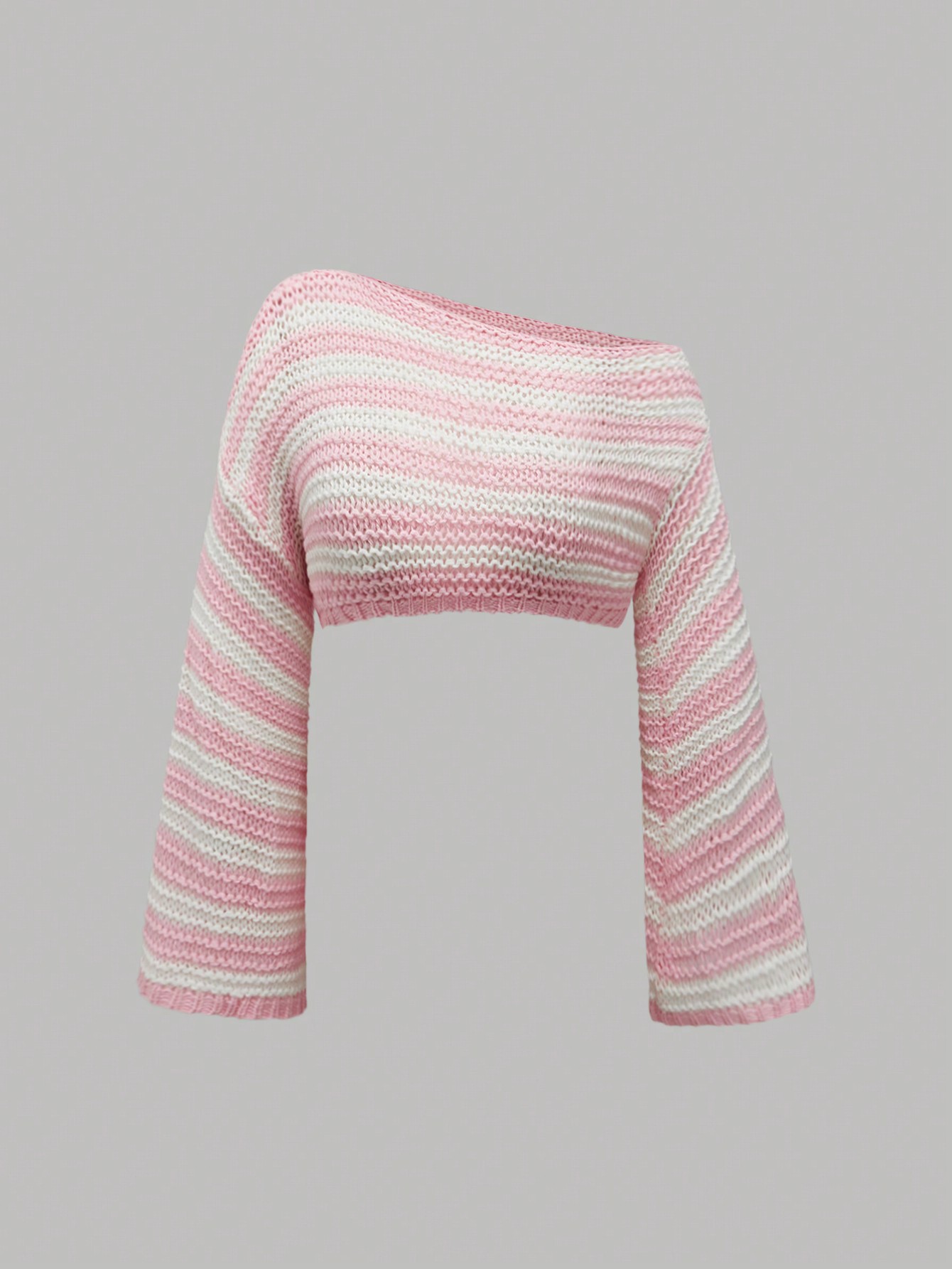 ROMWE Fairycore Plus Size Women Asymmetric Collar Drop Shoulder Long Sleeve Casual Striped Knit Sweater