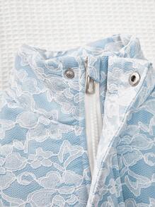 Teens High-End American Style Stand Collar Lace Thick Padded Coat - Blue - View 5