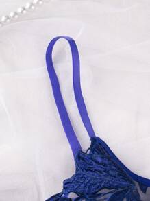 Lingerie brassière à bretelles spaghetti minimaliste décontractée avec broderie florale pour femmes - Bleu azur - Voir 3