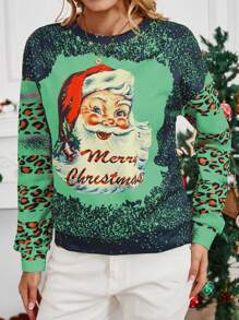 SHEIN LUNE Santa Claus Print Round Neck Casual Pullover Sweatshirt  Fall Outfit