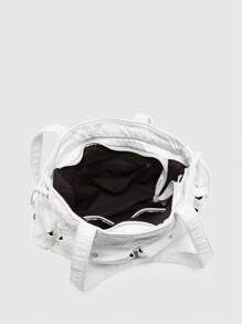 ROMWE Kawaii 复古做旧渐变色和心形印花蝴蝶结细节单肩手提包，宽敞的粉色单肩手提包，配有多个口袋 - 白色 - 查看 7