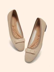 CUCCOO BASICS Color Block Bow Decor Casual Flat Shoes For Women For Christmas And New Year Holiday Vibe Fall And Winter Valentines - Apricot - View 6