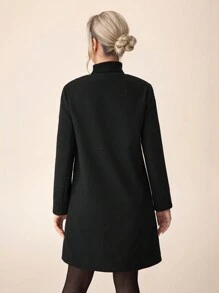 MaterniWear 孕妇海军蓝圆领长袖前开襟外套，冬季孕妇保暖外套 - 藏蓝色 - 查看 2