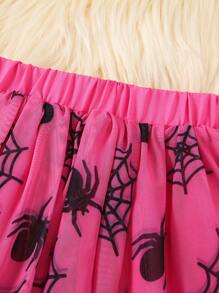 Conjunto de vestido de manga larga con malla y estampado de araña de dibujos animados para niñas bebé en color rosa - Rosa - Ver 6
