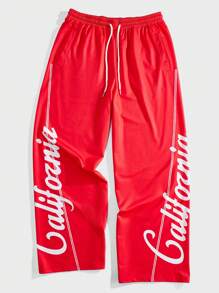 Forever 21 Men's Casual Letter Printed Loose Red Sweatpants - Red - View 4