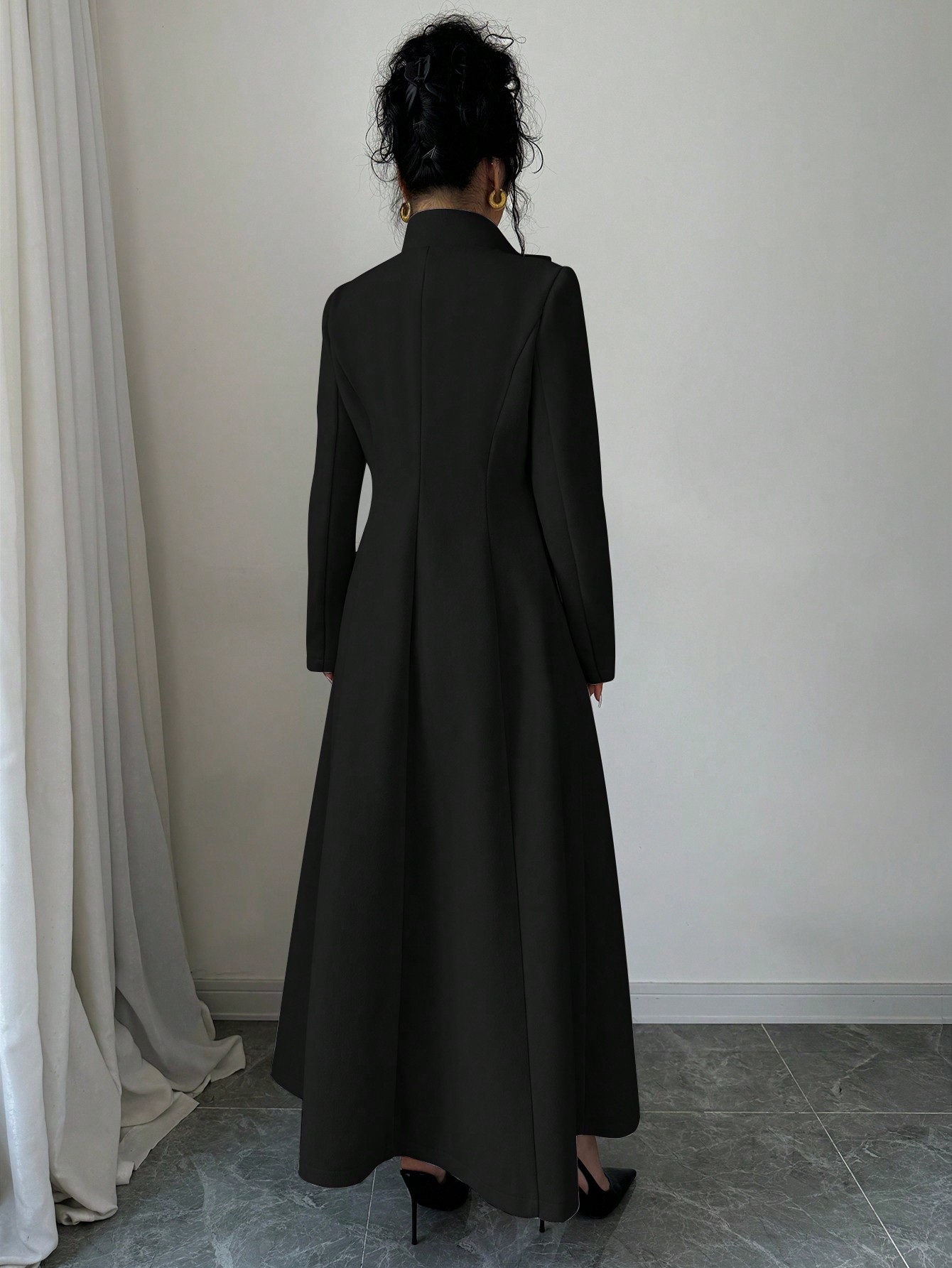 Elenzga معطف طويل أنيق بأكمام طويلة بياقة عالية وأ...