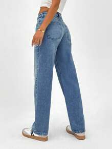 EURMUSE LOW RISE STRAIGHT FIT VINTAGE WASH Y2K STYLE JEAN - Medium Wash - View 2