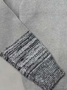 SHEIN LUNE Women High Neck Drop Shoulder Casual Contrast Striped Pattern Sweater Knit Pullover Fall Winter - Grey - View 4