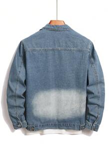 Manfinity Homme Chaqueta informal de mezclilla de manga larga y un solo abotonado con bolsillo para hombre en otoño - Azul lavado medio - Ver 2