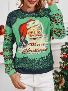 SHEIN LUNE Santa Claus Print Round Neck Casual Pullover Sweatshirt  Fall Outfit
