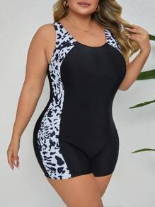 SHEIN CURVE+ 2025 Große Größen bedruckter ärmelloser Badeanzug für den Sommer - Verschiedenfarbig - Übersicht 4