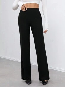SHEIN Tall Solid High Waist Wide Leg Pants Bootcut Wide Leg Pants Dress Pants - Black - View 2