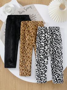 SHEIN Bộ 3 quần lót giữ nhiệt thời trang thường ngày thu đông cho bé gái: Họa tiết động vật màu đen, họa tiết da báo màu trắng, họa tiết da báo màu lạc đà, đen trơn - Nhiều màu - Xem 2