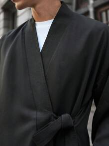 Manfinity VCAY Men's Fashion Casual Loose Fit Long Sleeve Drawstring Waist Trench Coat, For Young People, For Fall Winter