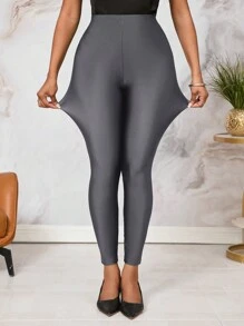 SHEIN Lady Leggings elásticos verdes con efecto reflectante para mujeres - Gris Oscuro - Ver 5