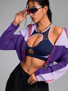 Innovista Women Cropped Loose Fit Zip Up Colorblock Sports Jacket, Windproof Jacket, Autumn Matching Outfits Workout Gym & Daily Casual Workout Jacket,Camping Running Outdoor,Going Out Tops ,Back To School,Zip Up Jacket,Cropped Sweatshirt,Workout Women Tops,Fall Woman Outfits,Purple Jacket,Cold Weather Clothes