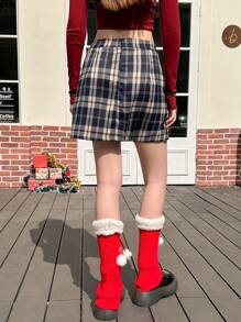 Jouncy Women's Vintage Plaid Button Detail Mini Skirt, Suitable For Summer And Autumn - Blue - View 2