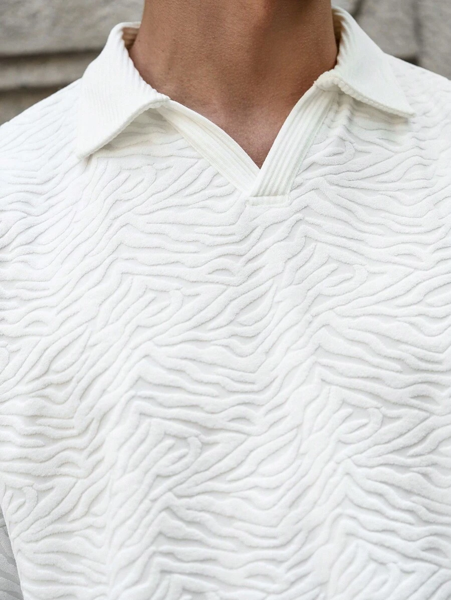 Manfinity VCAY Áo thun polo tay dài dáng rộng thoải mái hàng ngày cho nam, thời trang dệt kim trơn, dành cho bạn bè - trắng - Xem 1