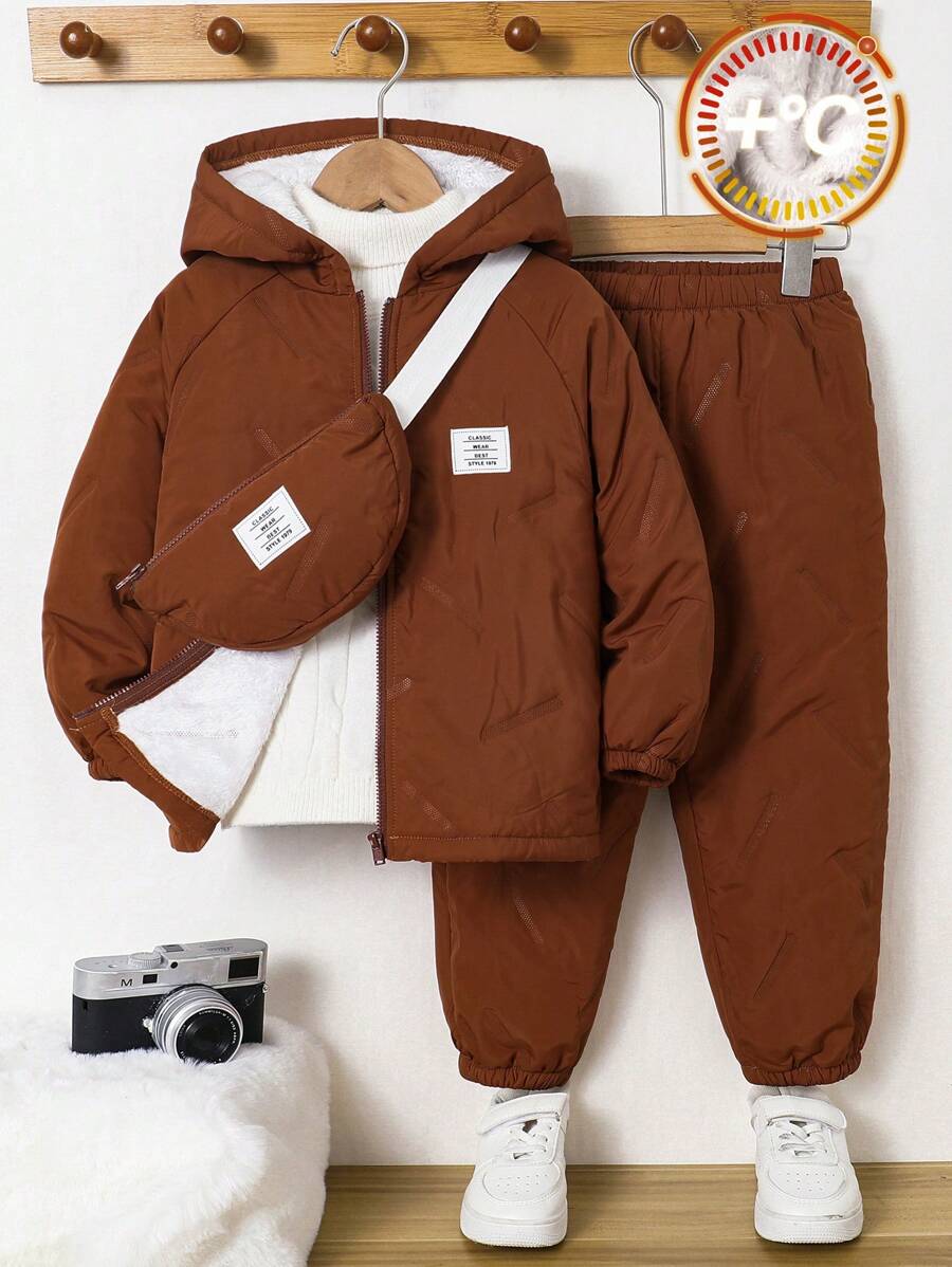 SHEIN Leap Crew 3 件套年轻男孩女孩可爱脸部印花可调节肩带背包、运动衫和裤子休闲装，适合外出、街头装、派对、居家、返校、生日、婴儿洗礼、节日派对、秋冬 - 彩色 - 查看 1