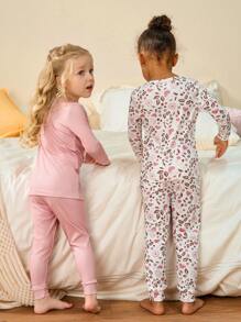 4pcs Infant Baby Girls Pink Series Rabbit And Floral Print Snug Fit Pajama Set, Long Pants And Long Sleeve Tops - Pink - View 6