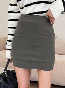DAZY Women Solid Color Bodycon Elegant Skirt, All Season Summer - Grey - View 5
