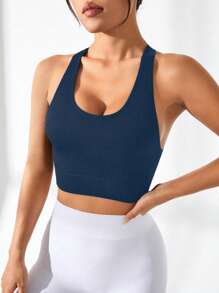 SHEIN Sport Studio Women's Solid Color Wide Strap Minimalist Casual Seamless Sports T-Shirt & Tank Top