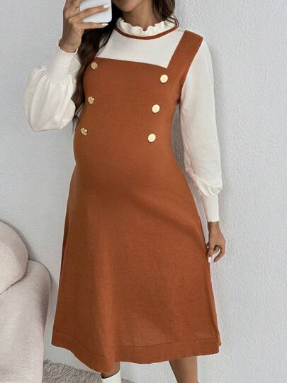 SHEIN Maternity Ruffled Collared 2 In, In 1 Dress, For Winter