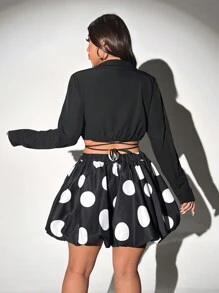 Viva Relle Falda midi con lunares y camisa con lazo cruzado de talla grande - Negro - Ver 6