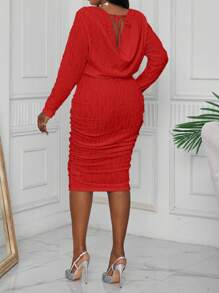 SHEIN Lady Spring And Summer Autumn And Winter Elegant Knitted Off The Shoulder Pencil Midi Drawstring Long Sleeve Plus Size Dresses