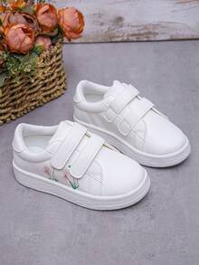 1 Cặp Giày thể thao trẻ em Unisex có móc và vòng thêu thoáng khí chống trượt, phù hợp cho mọi mùa - trắng - Xem 3