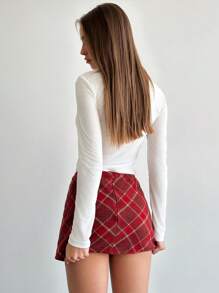 Aloruh Falda de línea A versátil a juego con todo de cuadros rojos de Navidad/Halloween para mujer, otoño/invierno - Rojo - Ver 2