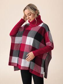SHEIN Maternity Sweater, Plaid High Neck Long Sleeve Knitted Sweater For Pregnant Women, Autumn/Winter - Multicolor - View 3
