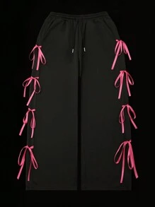 SHEIN EZwear Women's Fall Winter Y2K Street Wear Bow Detail Knot Tie Black Sweatpants
