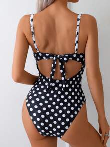1 件性感连体泳衣，带钢圈支撑，黑白圆点设计，夏季
