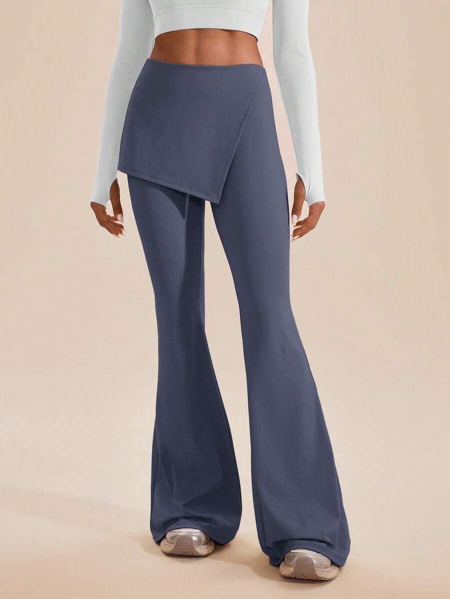 VARSITIE Moisture-Wicking Quick-Drying Skin-Friendly Women Flare Sports Pants - Dusty Blue - View 1