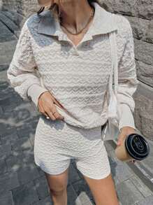 Chiquease Women Patterned Sweater + Shorts Casual Outfit Fall Cloth For Women - Beige - View 1
