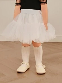 Souflis Souflis Baby Girls Elegant Multilayer Tulle Puff Princess Skirt Ballet Tutu Skirt, Dance Outfit - White - View 4