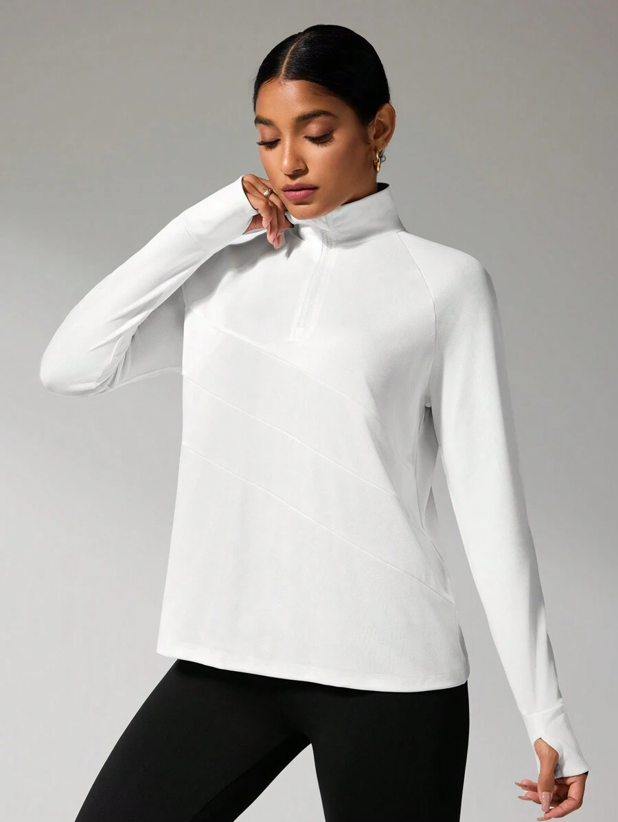 SHEIN Women's Simple Solid Color Stand Collar Casual Sweatshirt - White - View 1