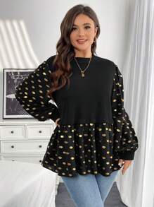 SHEIN Essnce Plus Size Long Sleeve Doll Top For Women Blouses Fall Women Dresses, Graphics Woman T Shirts Women Shirts, Plus Size T Shirt Elegant Women Dresses - Black - View 1
